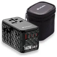 Verbatim UTA-10 GaN III Reislader 140 W 1x USB-A, 3x USB-C USB PD, USB PD 3.1, QC 3.0, QC 4+, PPS, Fast Charge, SuperCharge, Adaptive Fast Charge Zwart, Grijs