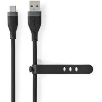 Nedis USB-Kabel | USB 2.0 | USB-A Male | USB-C Male | 15 W | 480 Mbps | Vernikkeld | 1.50 m | Rond | Silicone | Zwart | Doos - CCGB60800BK15