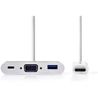 Nedis USB Multi-Port Adapter | USB 3.1 | USB-C Male | USB-A Female / USB-C Female / VGA Female 15p | 5 Gbps | 0.20 m | Rond | Vernikkeld | PVC | Wit | Blister