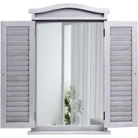 Mendler Wandspiegel Badkamerspiegel Badkamerspiegel venster met luiken, 71x46x5cm ~ shabby grijs