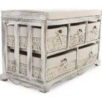 Mendler Ladekast en bank met 5 laden, 45x77x36cm, shabby look, vintage ~ wit