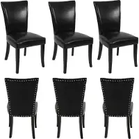 Mendler Set van 6 Chesterfield eetkamerstoelen, keukenstoelen, studs MVG-gecertificeerd ~ kunstleer, zwart, donkere poten