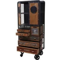 MCW Apothekerskast -D78, ladekast trolley metalen legplank, dennenhout vintage shabby look 146x60x35cm