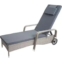 Mendler Carrara poly rotan ligstoel, tuinstoel, aluminium ~ grijs, donkergrijze kussens