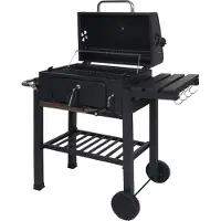 Mendler Barbecuetrolley -K93, houtskool barbecue staander BBQ tuinbarbecue met deksel planken, staal, 110x100x51cm zwart