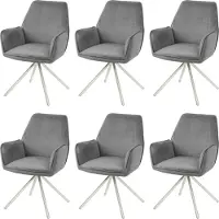 MCW Set van 6 eetkamerstoelen -G67, keukenstoel armleuning, draaibare auto positie, fluweel MVG ~ donkergrijs, roestvrij staal