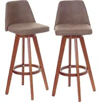 Mendler Set van 2 barkrukken -C43, barkruk counter stool, hout textiel draaibaar ~ vintage bruin, lichtgekleurde poten