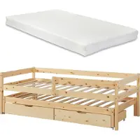 En.casa Kinderbed Sonkajärvi met onderschuifbed en matras 90x200 cm naturel []