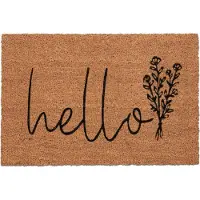 Relaxdays deurmat kokos - met tekst hello - bosje bloemen - 60 x 40 cm - antislip - binnen - buiten