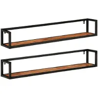 vidaXL Wandschappen 2 st 110x17x17 cm massief acaciahout en ijzer