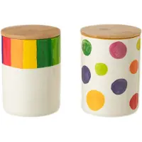 J-Line Voorraadpot polka stip streep porselein mix assortiment van 2