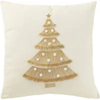 J-Line sierkussen kerstboom wit/doré - katoen - 45 x 45 x 12 cm