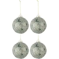Jline Doos van 4 kerstballen fijne steentjes glas grijs/groen