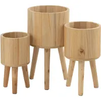 J-Line Set van drie bloempotten klassiek hout naturel