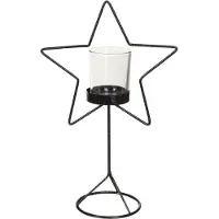 J-Line T-lichthouder ster glitter metaal zwart small