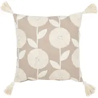 J-Line kussen bloemen/bladeren katoen taupe/beige 45x45x15cm