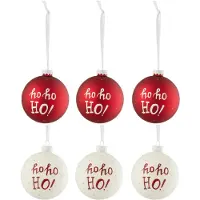 Jline Doos van 6 kerstballen hohoho! glas wit/rd small