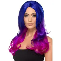 Smiffys Pruik fashion blauw en pink | lange wavy wig (blauw en pink)