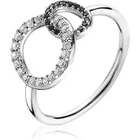 Zinzi zilveren ring 2 ronde vormen verbonden zwart wit ZIR1987