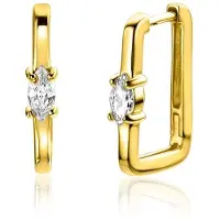 Zinzi 15mm gold plated zilveren rechthoekige oorringen ovale witte zirconia met luxe klapsluiting 15mm x 2mm vierkante buis ZIO2448G