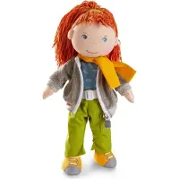 Haba Soley 12" zachte pop met rood haar, geborduurd gezicht, afneembare broek en jas - machinewasbaar voor kinderen vanaf 18 maanden