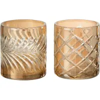 J-Line Windlicht diamant glas goud small assortiment van 2