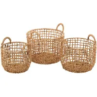 J-Line Set of 3 baskets round open water hyacinth natural