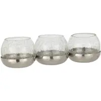 J-Line Theelichthouder 3 bol craquele glas/stainless steel zilver