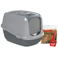 Peewee EcoDome Kattenbak - Startpakket - Antraciet/Grijs - 66.5 x 48.5 x 46.5 cm grote kattenbak grijs