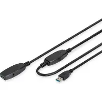Digitus DA-73106 USB-kabel USB 3.2 Gen1 USB-A stekker, USB-A bus 15.00 m Zwart Afgeschermd, Afgeschermd (dubbel)