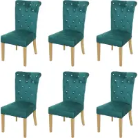 MCW Set van 6 eetkamerstoelen -D22, stoel keukenstoel, noppenfluweel ~ donkergroen, goudkleurige poten
