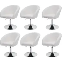 Mendler Set van 6 eetkamerstoelen -F19, keukenstoel draaistoel loungestoel, in hoogte verstelbaar ~ stof/textiel crème-wit
