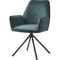 MCW Eetkamerstoel -G67, keukenstoel Stoel met armleuning, draaibare autostand, fluweel MVG ~ groen, zwarte poten