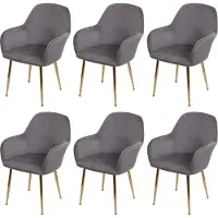 MCW Set van 6 eetkamerstoelen -F18, keukenstoel, retro design ~ fluweel grijs, gouden poten