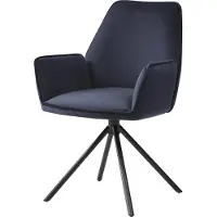 MCW Eetkamerstoel -G67, keukenstoel Stoel met armleuning, draaibare autostand, fluweel MVG ~ antracietblauw, zwarte poten