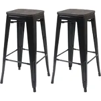 MCW Set van 2 barkrukken -A73 incl. houten zitting, barkruk tegenkruk, metaal industrieel ontwerp stapelbaar ~ zwart