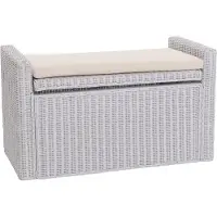 MCW Opbergkist M92, commode bank garderobe bank, kussen Kubu rotan 88cm ~ wit