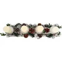 MCW Advent arrangement -M12 met kaarsenhouders, adventskrans kerstdecoratie hout zilver wit 18x49x13cm ~ met kaarsen