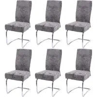 Mendler Set van 6 eetkamerstoelen -G56, keukenstoel met sledestoel, stoel met rugleuning, metaal, stof/textiel, chenille ~ donkergrijs