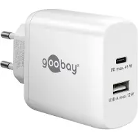 Goobay USB multipoort snellader | 2 poorten | USB-A & USB-C | 45W | GaN | Power Delivery | Wit