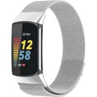 Strap-it Milanees Smartwatch bandje - Geschikt voor Fitbit Charge 5 Milanese band - zilver - Horlogeband / Polsband / Armband