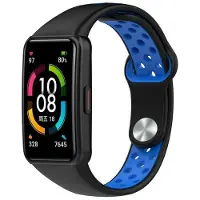 Strap-it Siliconen Smartwatch bandje - Geschikt voor Huawei Band 6 sport bandje - zwart/blauw - Horlogeband / Polsband / Armband