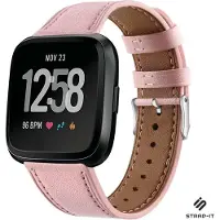 Strap-it Leer Smartwatch bandje - Geschikt voor Fitbit Versa / Versa 2 leren bandje - roze - Horlogeband / Polsband / Armband