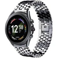 Strap-it Stalen schubbenpatroon bandje - geschikt voor Fossil Gen 6 44mm / Gen 5e 44mm / Gen 5 - zwart