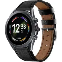 Strap-it Echt Leren Smartwatch Bandje – Geschikt voor Fossil Gen 6 44mm / Gen 5e 44mm / Gen 5 – Strak Zwart