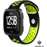 Strap-it Siliconen Smartwatch bandje - Geschikt voor Fitbit Versa / Versa 2 sport band - zwart/fluocent - Horlogeband / Polsband / Armband