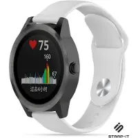 Strap-it Siliconen sport bandje - geschikt voor Garmin Vivoactive 3 / Vivoactive 5 / Vivomove HR / Venu / Venu SQ / Forerunner 245 / 570 - 42mm / 645 - wit