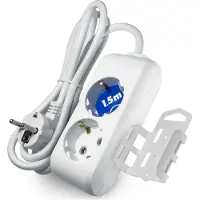Panasonic stekkerdoos met wandmontage - 2-voudig - 1,5m - max 3500w - schroefbevestiging beugel voor op muur - muurbevestiging - wandbevestiging - monteerbaar - randaarde - wit