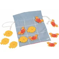 Goki tic tac toe zeedieren 6,5 cm hout/katoen blauw/geel