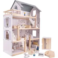 Ikonka Houten poppenhuis + meubeltjes 80cm